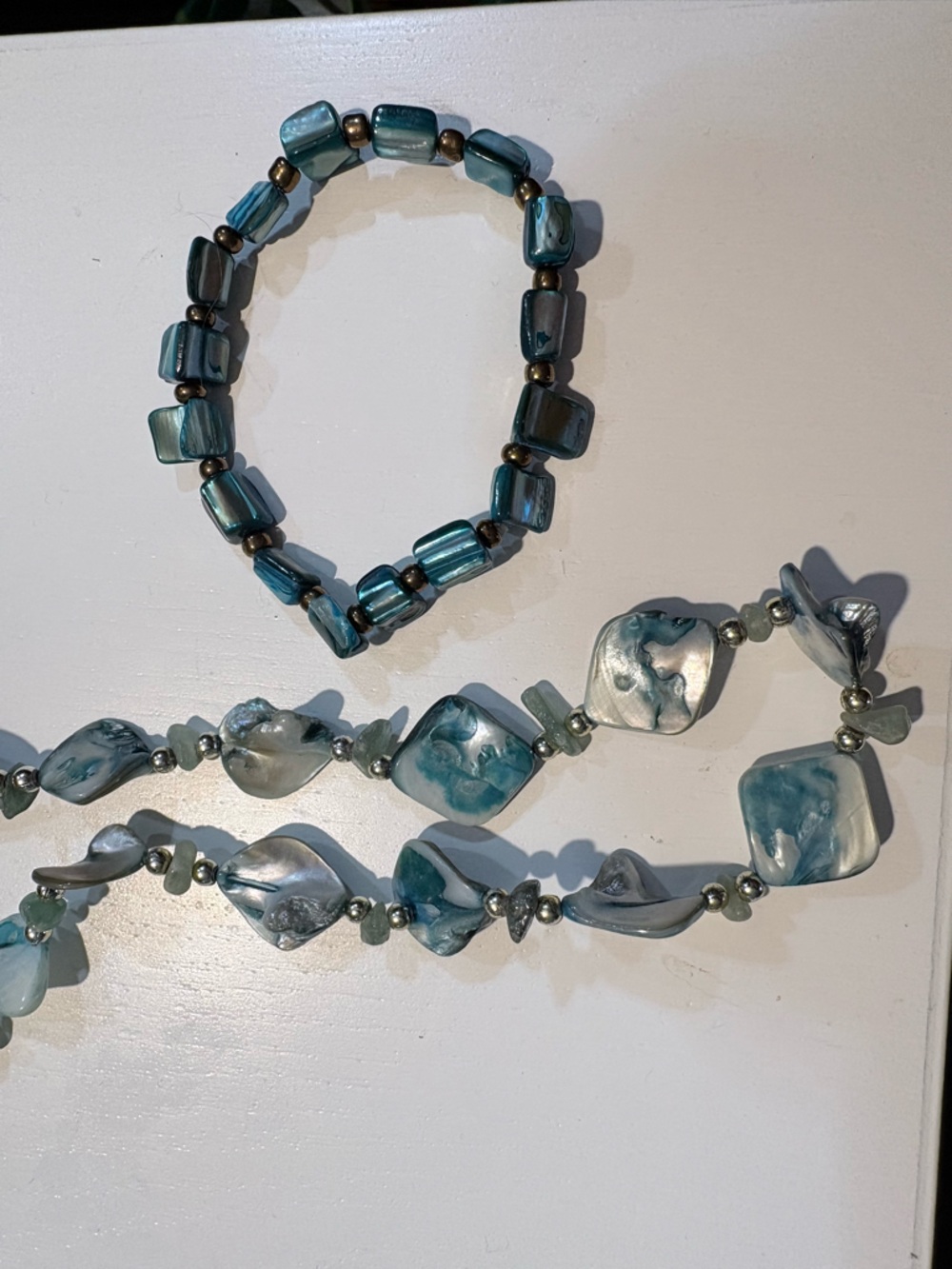 Blue Shell Necklace and Bracelet Set - Women Jewelry